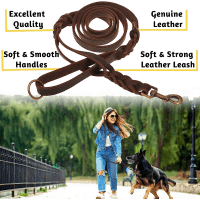 ADITYNA Double Handle Leather Dog Leash Product Photo 1